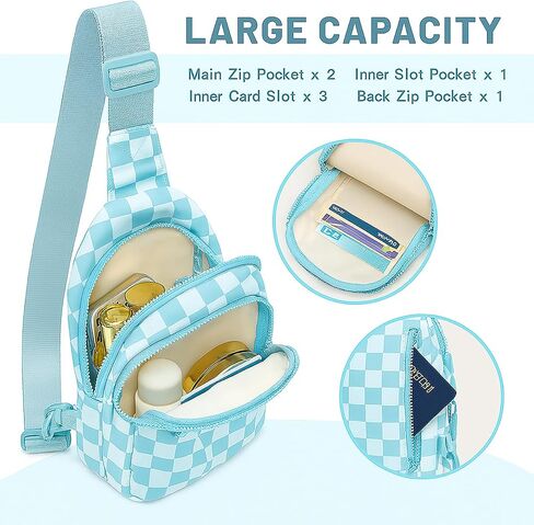 Checkered Crossbody Bag Small Crossbody Bags For Women Adjustable Waterproof Checkered Fanny Pack Chest Bag Purses for Travel (Beige) in Saudi Arabia