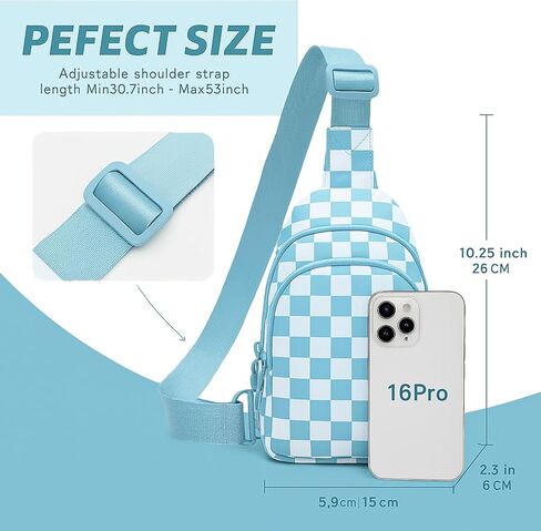 Checkered Crossbody Bag Small Crossbody Bags For Women Adjustable Waterproof Checkered Fanny Pack Chest Bag Purses for Travel (Beige) in Saudi Arabia