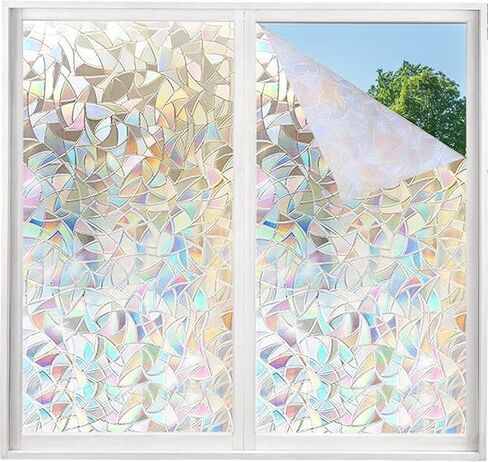 Window Privacy Film Rainbow Film Decorative, 3D Static Stained Glass Cling Tint, Suncatcher Window Tint Sticker for Home Bathroom Office Decor Non-Adhesive Easy Installation 11.8 x 39.3 inches in Saudi Arabia