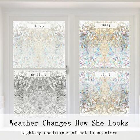 Window Privacy Film Rainbow Film Decorative, 3D Static Stained Glass Cling Tint, Suncatcher Window Tint Sticker for Home Bathroom Office Decor Non-Adhesive Easy Installation 11.8 x 39.3 inches in Saudi Arabia