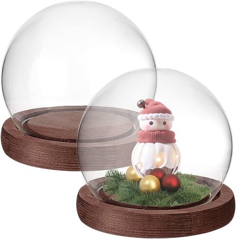 PH PandaHall 2pcs Glass Display Dome Cloche Round Dome Cover with Wooden Base Clear Glass Globe Bell Jar Display Case for Christmas Snow Globe Home Flower Plants Crafts Decor 3.8x3.2 Inch in Saudi Arabia