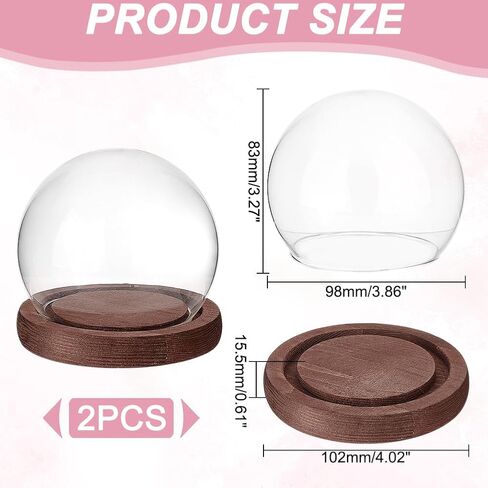 PH PandaHall 2pcs Glass Display Dome Cloche Round Dome Cover with Wooden Base Clear Glass Globe Bell Jar Display Case for Christmas Snow Globe Home Flower Plants Crafts Decor 3.8x3.2 Inch in Saudi Arabia