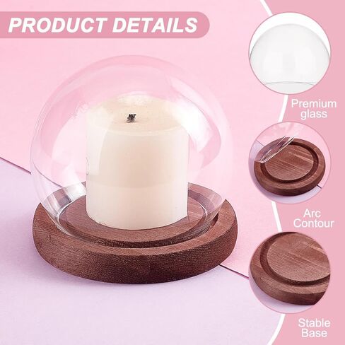 PH PandaHall 2pcs Glass Display Dome Cloche Round Dome Cover with Wooden Base Clear Glass Globe Bell Jar Display Case for Christmas Snow Globe Home Flower Plants Crafts Decor 3.8x3.2 Inch in Saudi Arabia