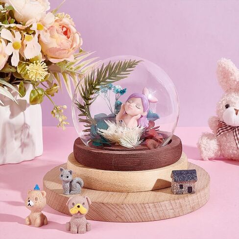 PH PandaHall 2pcs Glass Display Dome Cloche Round Dome Cover with Wooden Base Clear Glass Globe Bell Jar Display Case for Christmas Snow Globe Home Flower Plants Crafts Decor 3.8x3.2 Inch in Saudi Arabia