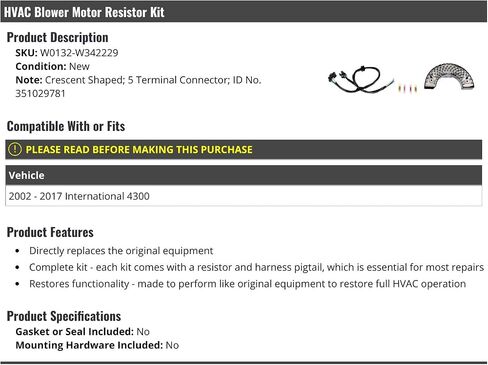 HVAC Blower Motor Resistor Kit - Compatible with 2002-2017 International 4300 in Saudi Arabia