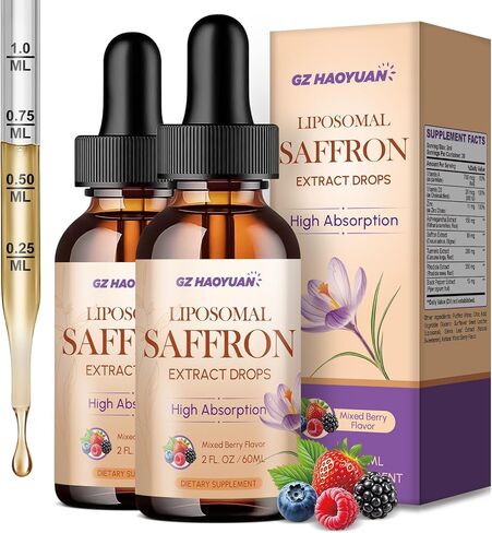Liposomal Saffron Supplements, 89 mg Saffron Extract Liquid Drops with Ashwagandha, Turmeric, Vitamin A & D3 for Antioxidant, Immune, Mood, Energy, Focus & Sleep, Strawberry Flavor 2 Fl Oz in Saudi Arabia