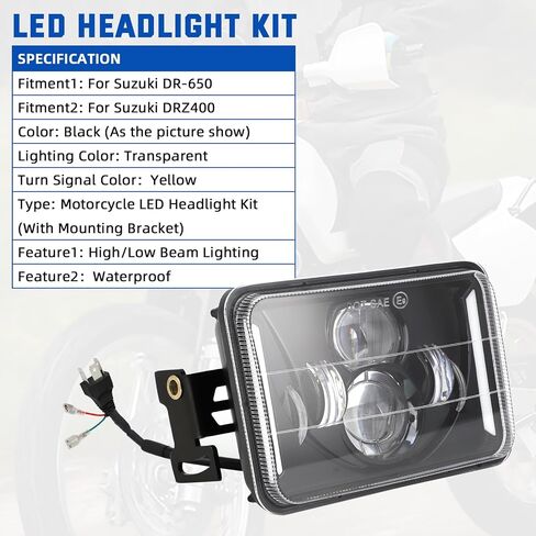 4x6 LED Headlights Kit with Bracket Compatible with Suzuki DR-650 & DRZ400, Motorcycle Brightness Headlight Replacement With Mounting Hardware High & Low Beam in Saudi Arabia
