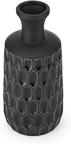 مزهرية سيراميك سوداء اللون من إليمنتس مقاس 4.92 × 4.92 × 10.63 بوصة in Kuwait