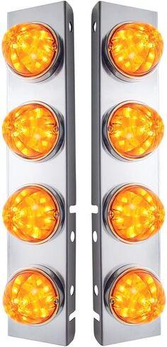 United Pacific 31974 Air Cleaner Light Bar, Front, Stainless Steel, with Bracket, Cab Light, Amber LED and Lens, with SS Bezels, 17 LED Per Light, for Peterbilt Trucks in Saudi Arabia