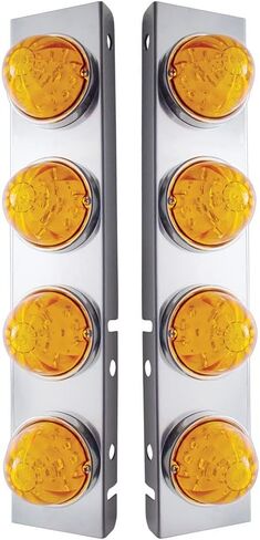 United Pacific 31974 Air Cleaner Light Bar, Front, Stainless Steel, with Bracket, Cab Light, Amber LED and Lens, with SS Bezels, 17 LED Per Light, for Peterbilt Trucks in Saudi Arabia