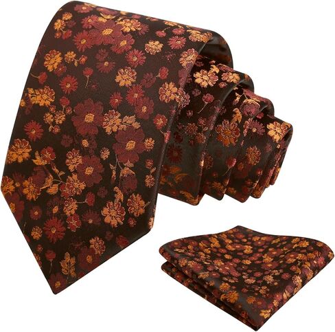 Alizeal Mens 3.15inch Unique Floral Tie with Floral Print Pocket Square in Saudi Arabia