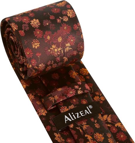 Alizeal Mens 3.15inch Unique Floral Tie with Floral Print Pocket Square in Saudi Arabia