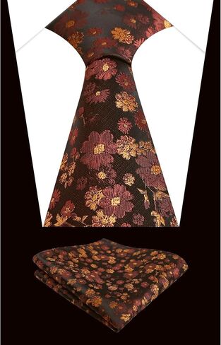 Alizeal Mens 3.15inch Unique Floral Tie with Floral Print Pocket Square in Saudi Arabia