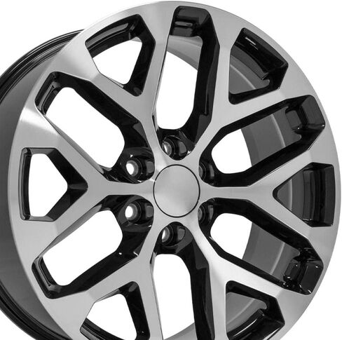 إطارات OE Wheels CV98B مقاس 22 بوصة تناسب طراز Silverado 1500 Snowflake 6x139.7 22x9 باللون الأسود اللامع - هولاندر 5668 (1) in Saudi Arabia