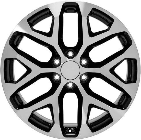 إطارات OE Wheels CV98B مقاس 22 بوصة تناسب طراز Silverado 1500 Snowflake 6x139.7 22x9 باللون الأسود اللامع - هولاندر 5668 (1) in Saudi Arabia