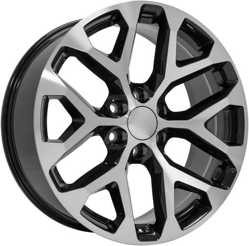 إطارات OE Wheels CV98B مقاس 22 بوصة تناسب طراز Silverado 1500 Snowflake 6x139.7 22x9 باللون الأسود اللامع - هولاندر 5668 (1) in Saudi Arabia