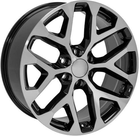 إطارات OE Wheels CV98B مقاس 22 بوصة تناسب طراز Silverado 1500 Snowflake 6x139.7 22x9 باللون الأسود اللامع - هولاندر 5668 (1) in Saudi Arabia