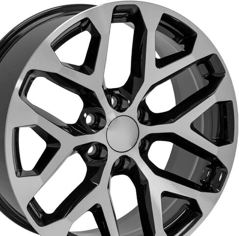 إطارات OE Wheels CV98B مقاس 22 بوصة تناسب طراز Silverado 1500 Snowflake 6x139.7 22x9 باللون الأسود اللامع - هولاندر 5668 (1) in Saudi Arabia