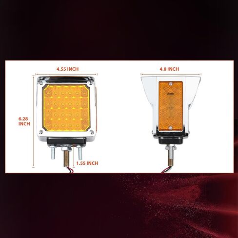 2 قطعة مربعة مزدوجة الوجه 60 مصباح إشارة الانعطاف LED مع 3 دعامات تثبيت متوافقة مع نصف شاحنة مقطورة Freightliner Peterbilt Kenworth Mack Western Star Amber/Red Pedestal Fender Lights in Kuwait