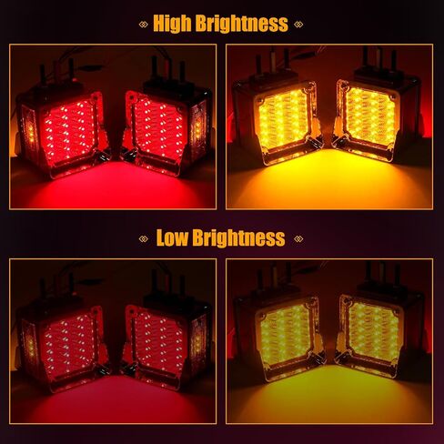 2 قطعة مربعة مزدوجة الوجه 60 مصباح إشارة الانعطاف LED مع 3 دعامات تثبيت متوافقة مع نصف شاحنة مقطورة Freightliner Peterbilt Kenworth Mack Western Star Amber/Red Pedestal Fender Lights in Kuwait