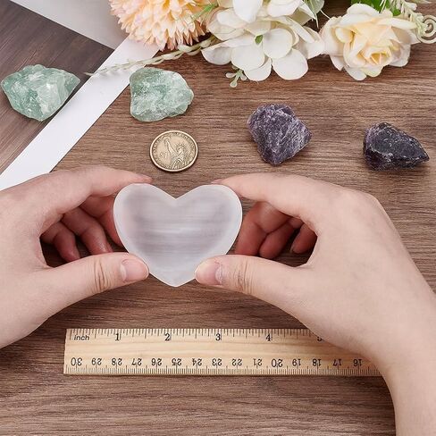 FINGERINSPIRE Natural Selenite Crystal Bowl Heart Shape White Smoke Color 2.16x2.55inch Decorative Bowl for Jewelry Storage Perfect for Bracelets, Earrings Necklaces, and Crystal Healing Enthusiasts in Saudi Arabia