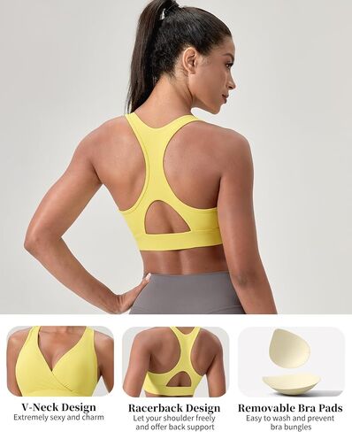 Womens Sports Bra Racerback Workout Crop Tank Tops Medium Impact Yoga Bra V Neck Tank Top with Removable Cups in Saudi Arabia