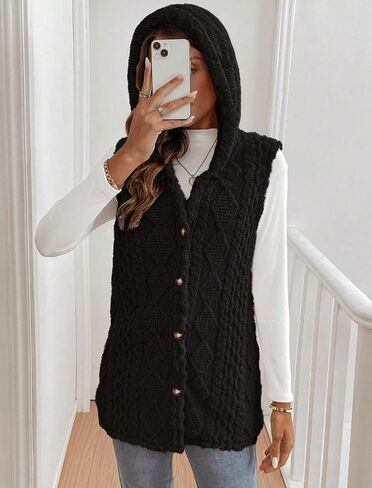 ZAFUL سترة طويلة للنساء بلا أكمام زر أسفل سترة مقنعين سترة الشتاء ملابس خارجية سترة معطف in Saudi Arabia