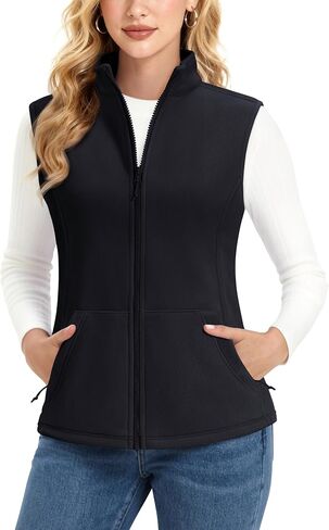 MAGCOMSEN Women's Fleece Vest Outerwear Sleeveless Lightweight Zip Jacket Warm Soft Hiking Running Vest Zipper Pockets in Saudi Arabia