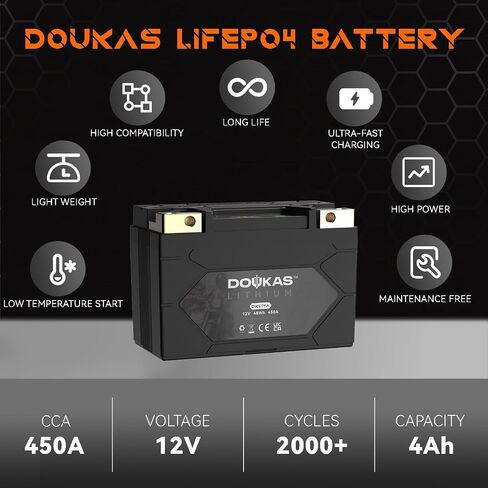 بطارية ليثيوم DKL14A 450A LiFePO4 للدراجات النارية، بطارية رياضية بقوة 12 فولت 4 أمبير في الساعة، متوافقة مع جت سكي، جزازة العشب، سكوتر، بطارية مولد، عربة الثلج in Kuwait