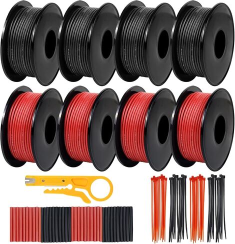 18 AWG Stranded Wire Spool, 16.5ft Each in 8 Colors - Silicone Electrical Tinned Copper Wire, 18 Gauge Flexible Hook Up Wire Kit for DIY, Automotive, Home, and Power Wiring in Saudi Arabia