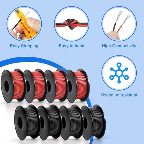 18 AWG Stranded Wire Spool, 16.5ft Each in 8 Colors - Silicone Electrical Tinned Copper Wire, 18 Gauge Flexible Hook Up Wire Kit for DIY, Automotive, Home, and Power Wiring in Saudi Arabia