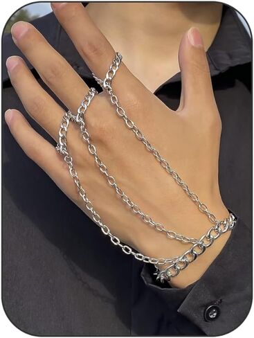Punk Finger Ring Bracelet for Men Gothic Tassel Chain Hand Harness Adjustable Slave Bracelet Jewelry for Women Hip Hop Kurapika Cosplay Inspired Style in Saudi Arabia
