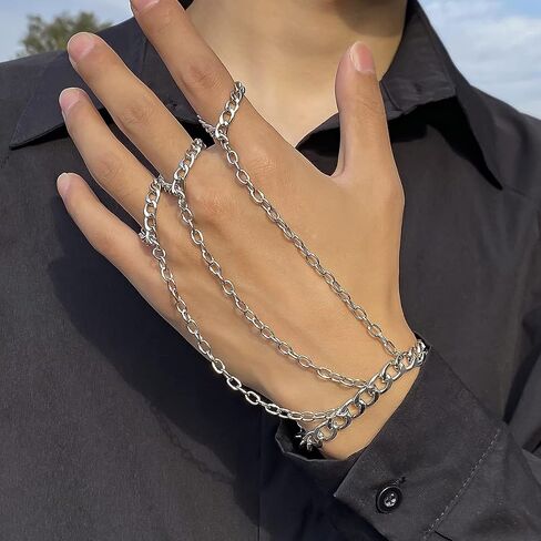 Punk Finger Ring Bracelet for Men Gothic Tassel Chain Hand Harness Adjustable Slave Bracelet Jewelry for Women Hip Hop Kurapika Cosplay Inspired Style in Saudi Arabia