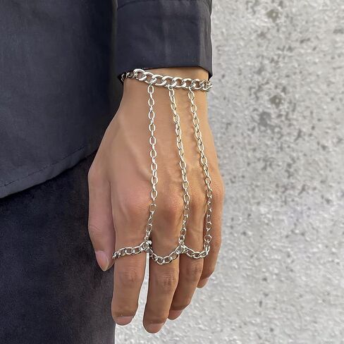 Punk Finger Ring Bracelet for Men Gothic Tassel Chain Hand Harness Adjustable Slave Bracelet Jewelry for Women Hip Hop Kurapika Cosplay Inspired Style in Saudi Arabia