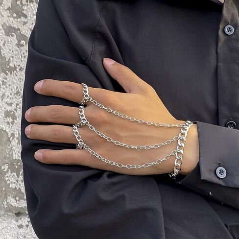 Punk Finger Ring Bracelet for Men Gothic Tassel Chain Hand Harness Adjustable Slave Bracelet Jewelry for Women Hip Hop Kurapika Cosplay Inspired Style in Saudi Arabia