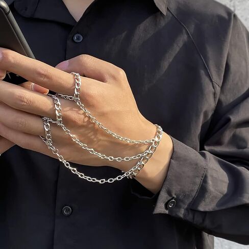 Punk Finger Ring Bracelet for Men Gothic Tassel Chain Hand Harness Adjustable Slave Bracelet Jewelry for Women Hip Hop Kurapika Cosplay Inspired Style in Saudi Arabia