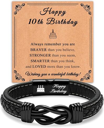10th-18th Birthday Gifts for Teens Boys Men, 10 11 12 13 14 15 16 17 18 Year Old Gifts for Son Grandson Nephew Friend Mens Leather Birthday Bracelet in Saudi Arabia