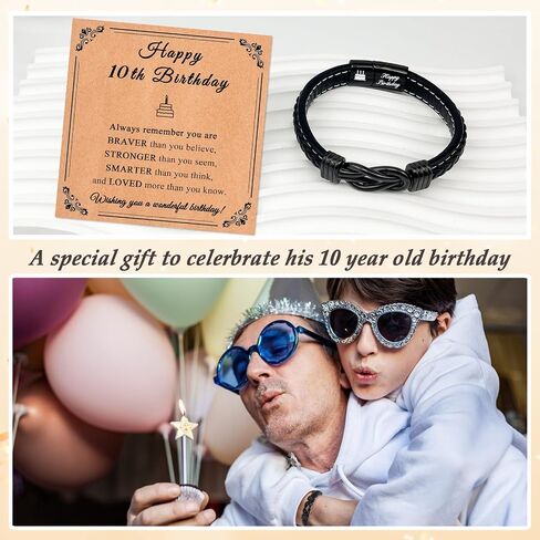 10th-18th Birthday Gifts for Teens Boys Men, 10 11 12 13 14 15 16 17 18 Year Old Gifts for Son Grandson Nephew Friend Mens Leather Birthday Bracelet in Saudi Arabia