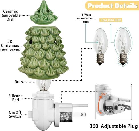 STARMOON Pluggable Fragrance Warmer Wax Melter for Christmas Decoration Home/Dorm/Office No Flame No Smoke No Soot Packaged Together with Two Bulbs - Lovely Christmas Tree in Kuwait