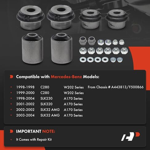 A-Premium 2 × طقم جلبة ذراع التحكم السفلي الأمامي، متوافق مع Mercedes-Benz C280 1998-2000، SLK230 1998-2004، SLK32 AMG 2002-2004، SLK320 2001-2002 in Kuwait