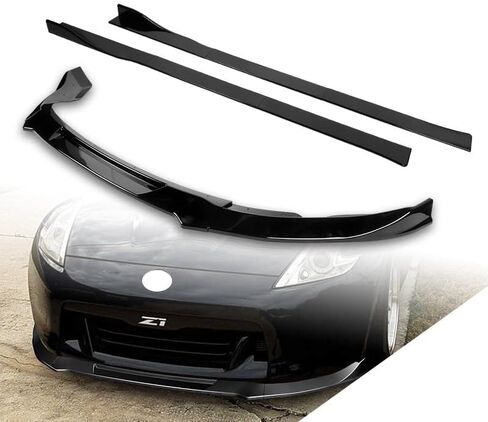 Stay-Tuned, CT-Style ABS Front Bumper Lip Spoiler Body Kit + Universal Side Skirt Extensions Splitters Diffuser, Compatible with 2009-2012 Nissan 370Z Z34, Exterior Accessory (Unpainted Black) in Saudi Arabia