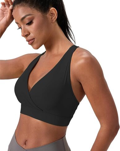 حمالة صدر رياضية للنساء من Racerback قطع علوية قصيرة بدون أكمام متوسطة التأثير حمالة صدر لليوجا برقبة على شكل حرف V مع أكواب قابلة للإزالة in Kuwait