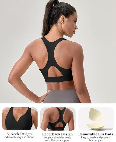 حمالة صدر رياضية للنساء من Racerback قطع علوية قصيرة بدون أكمام متوسطة التأثير حمالة صدر لليوجا برقبة على شكل حرف V مع أكواب قابلة للإزالة in Kuwait