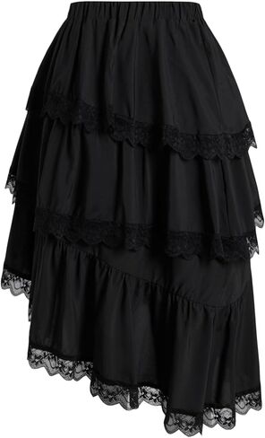 تنورة Verdusa النسائية من راعية البقر الغربية بوهو من الدانتيل والكشكشة والريفية غير المتماثلة والدانتيل ذات الطبقات in Kuwait