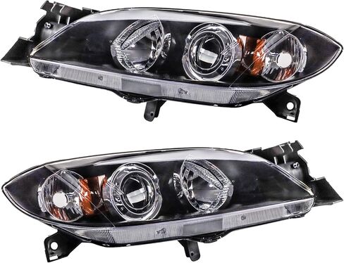 TRQ Driver & Passenger Side Headlight Assembly Set Fits 2004 2005 2006 2007 2008 2009 Mazda 3 GS Sedan GT Sedan GX Sedan i Sedan S Sedan SP 23 Sedan in Saudi Arabia