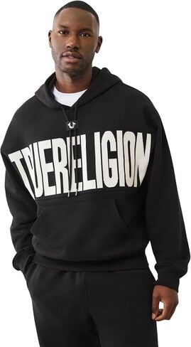True Religion Men's Knit Panel TR Cinched Hoodie – Pullover Hooded Sweatshirt in Saudi Arabia