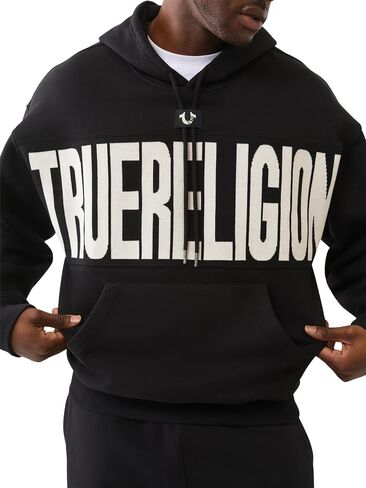 True Religion Men's Knit Panel TR Cinched Hoodie – Pullover Hooded Sweatshirt in Saudi Arabia
