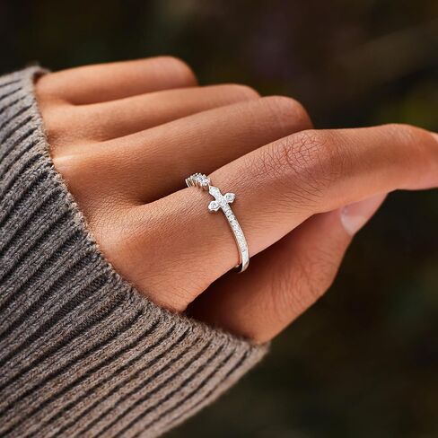 STORYJEWELLERY Cross Rings for Women, 925 Sterling Silver Rings, Purity Ring, Dainty Sideways Cross Ring, Christian Jewelry, Gifts for Women in Saudi Arabia