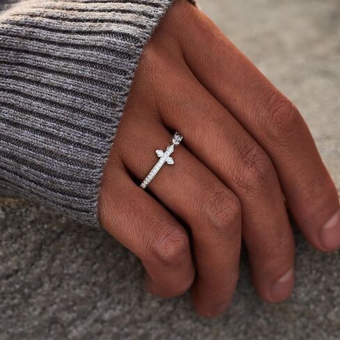 STORYJEWELLERY Cross Rings for Women, 925 Sterling Silver Rings, Purity Ring, Dainty Sideways Cross Ring, Christian Jewelry, Gifts for Women in Saudi Arabia