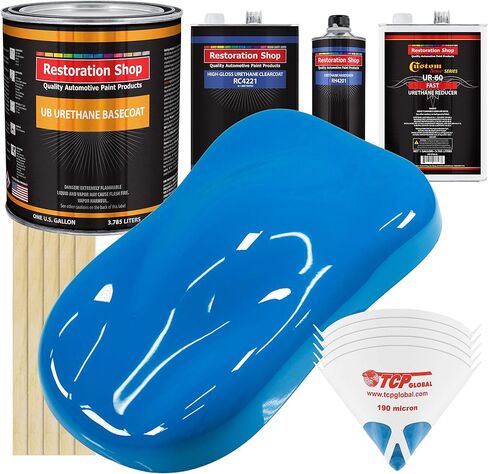 Restoration Shop - Coastal Highway Blue Urethane Basecoat with Clearcoat Auto Paint - Complete Fast Gallon Paint Kit - Professional High Gloss Automotive, Car, Truck Refinish Coating in Saudi Arabia